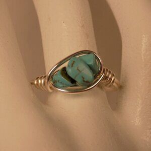 Turquoise stone chip hand wrapped ring size 8.5